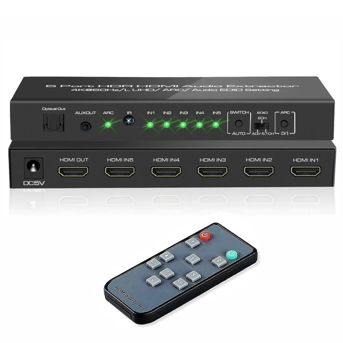  iArkPower HDSW0032M1 5-Port 4K@60Hz HDMI Switch Audio Extractor — product photo