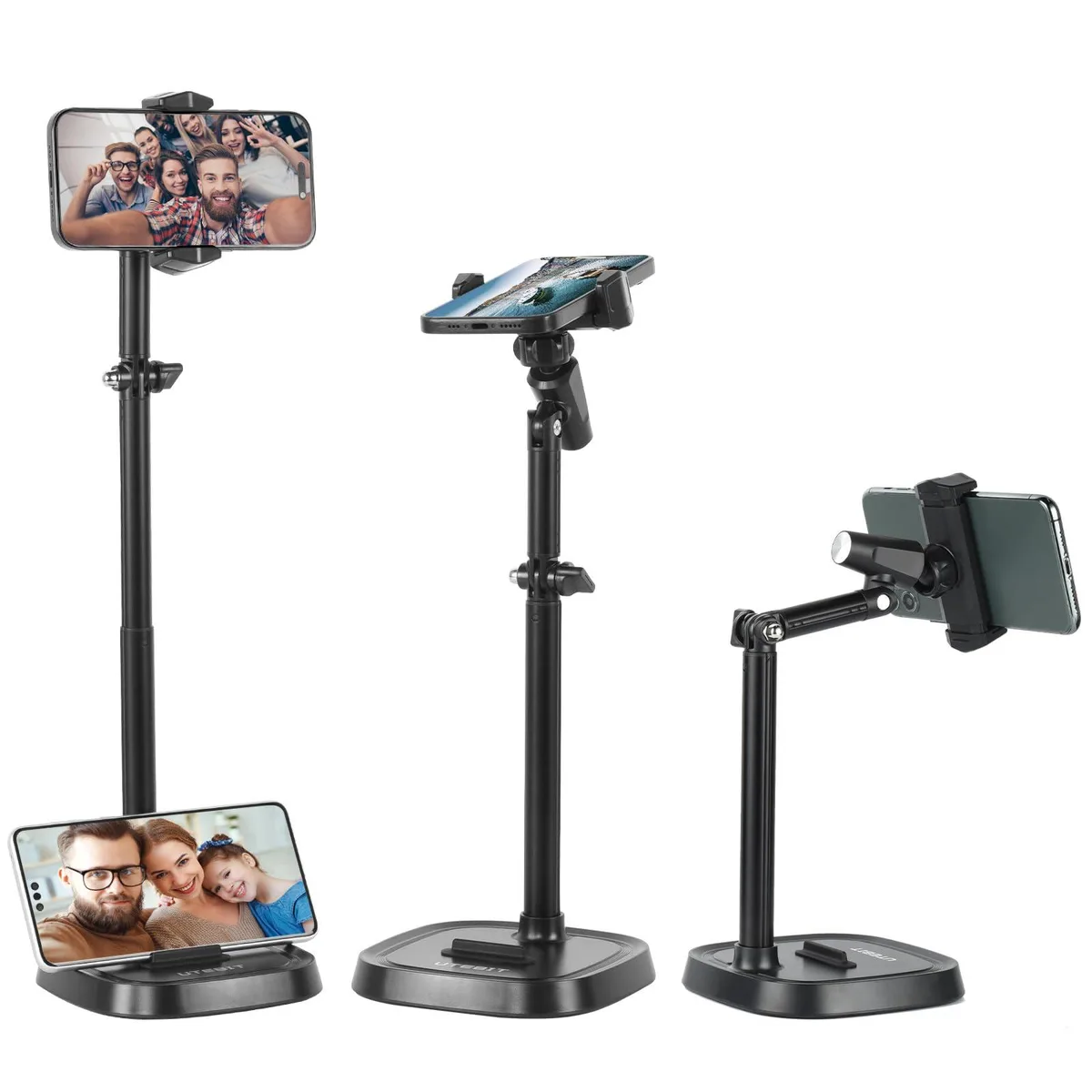  UTEBIT Height Adjustable Phone Stand 6-15" 360° Swivel Black — product photo