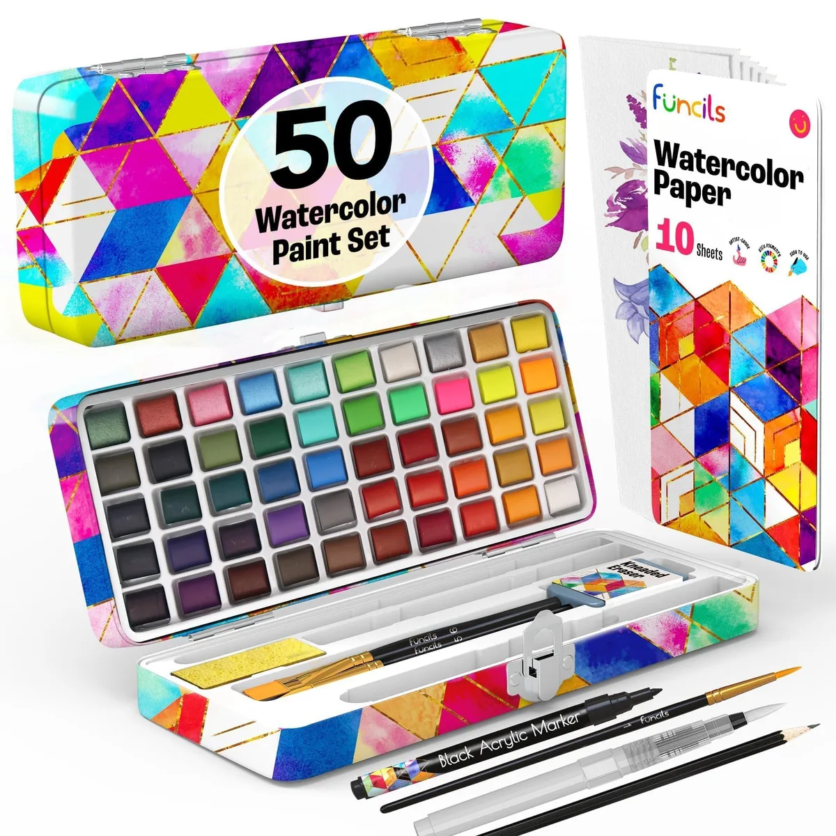  Funcils 50 Travel Watercolor Set 10 Sheets 240gsm .449kg — product photo