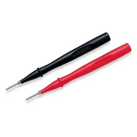 Pair of black and red test probes with pointed tips and insulated leads