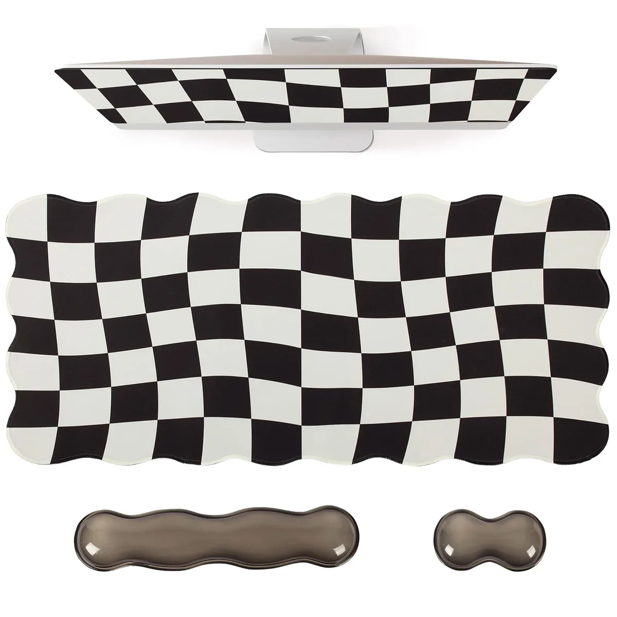  L-SPOUTTO 3-Piece Black Checkered Scalloped Desk Mat Set — product photo