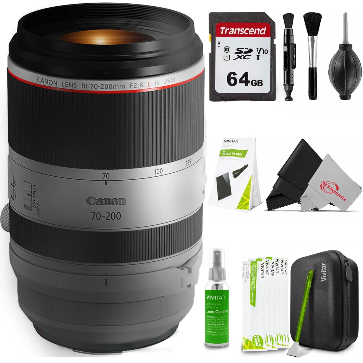 Canon Canon RF 70-200mm f/2.8 L IS USM Lens Bundle with 64GB SDXC Card and Cleaning Kit — product photo