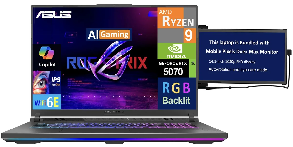 ASUS ASUS ROG Strix G18 18" 240Hz WQXGA Ryzen 9 8940HX RTX 5070 16GB 1TB w/Duex Max DS Monitor — product photo