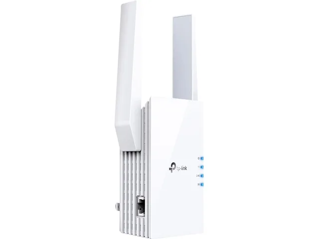 White rectangular Wi-Fi 6 extender with two adjustable external antennas and a gigabit Ethernet port