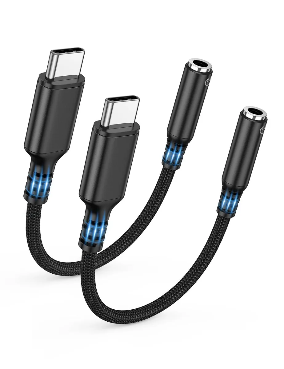 Black USB-C to 3.5mm audio adapter dongle