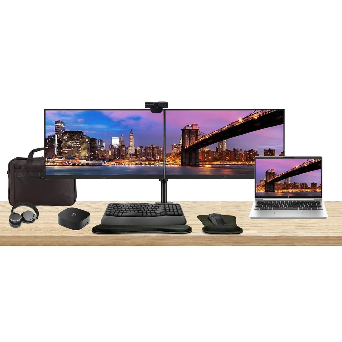 HP HP ProBook 445 G10 14" Ryzen 7 16GB 512GB Bundle Dual 24" Monitors Dock Keyboard Mouse Webcam Headphones Bag — product photo