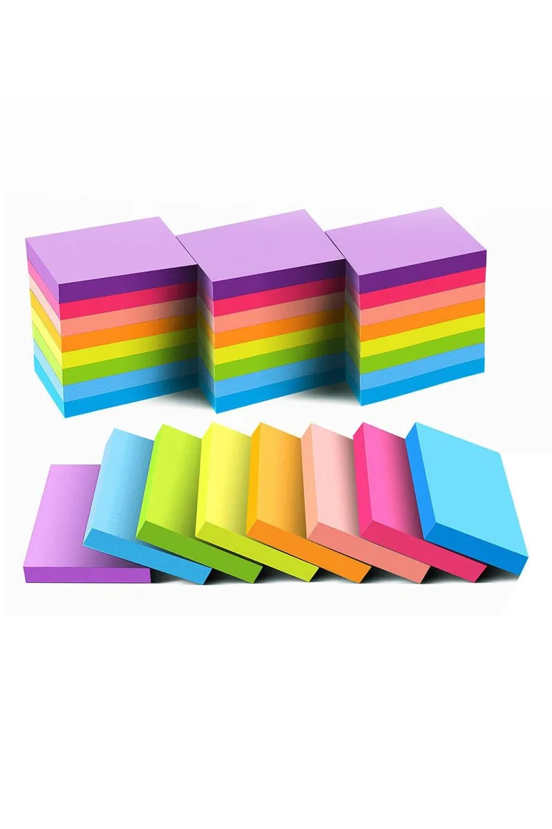 Rectangular stack of 24 small square pads in eight bright colours