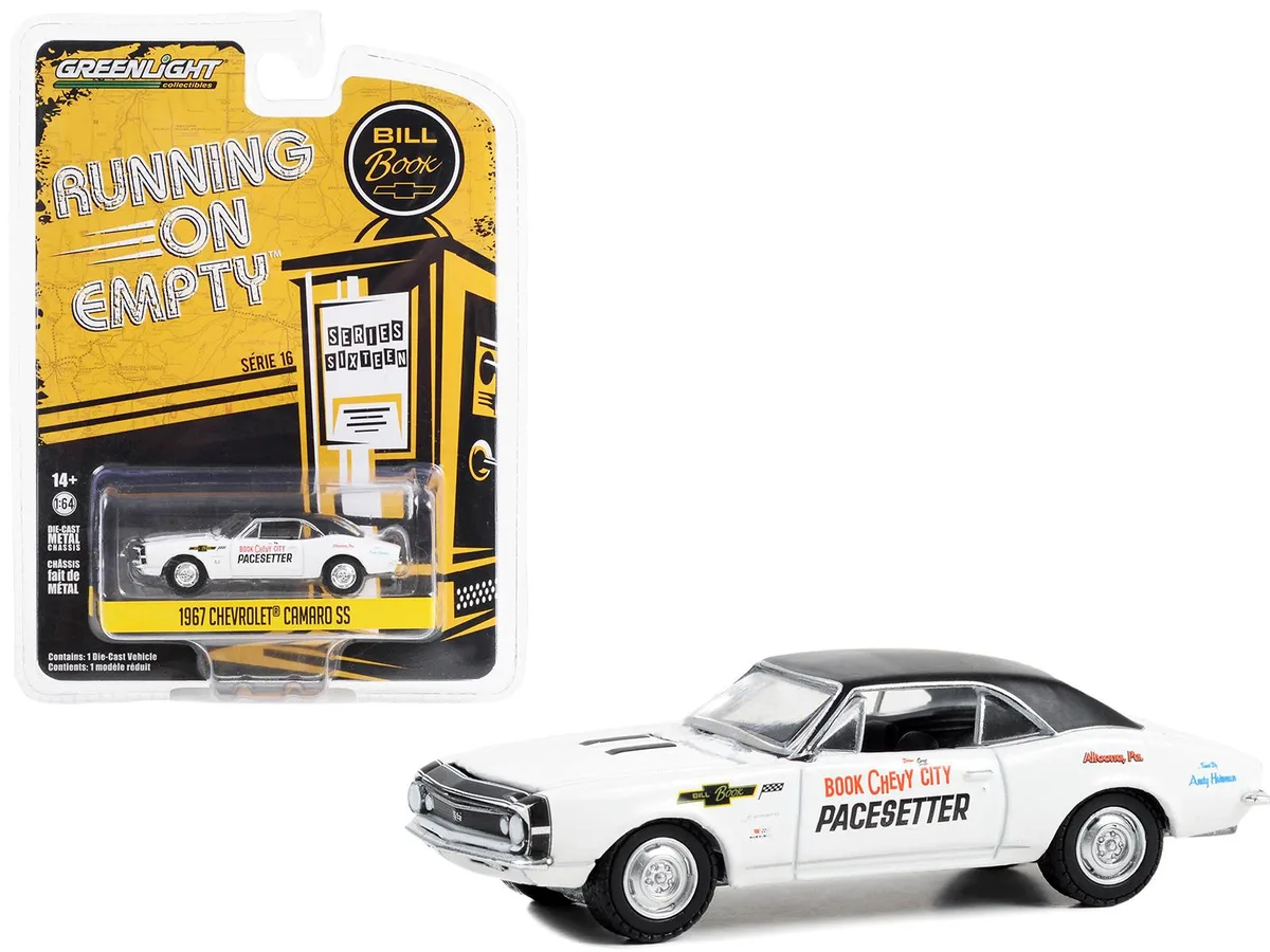GREENLIGHT GREENLIGHT 1967 Chevrolet Camaro SS White Black Top Book City Chevy Pacesetter Pennsylvania 1/64 Diecast — product photo