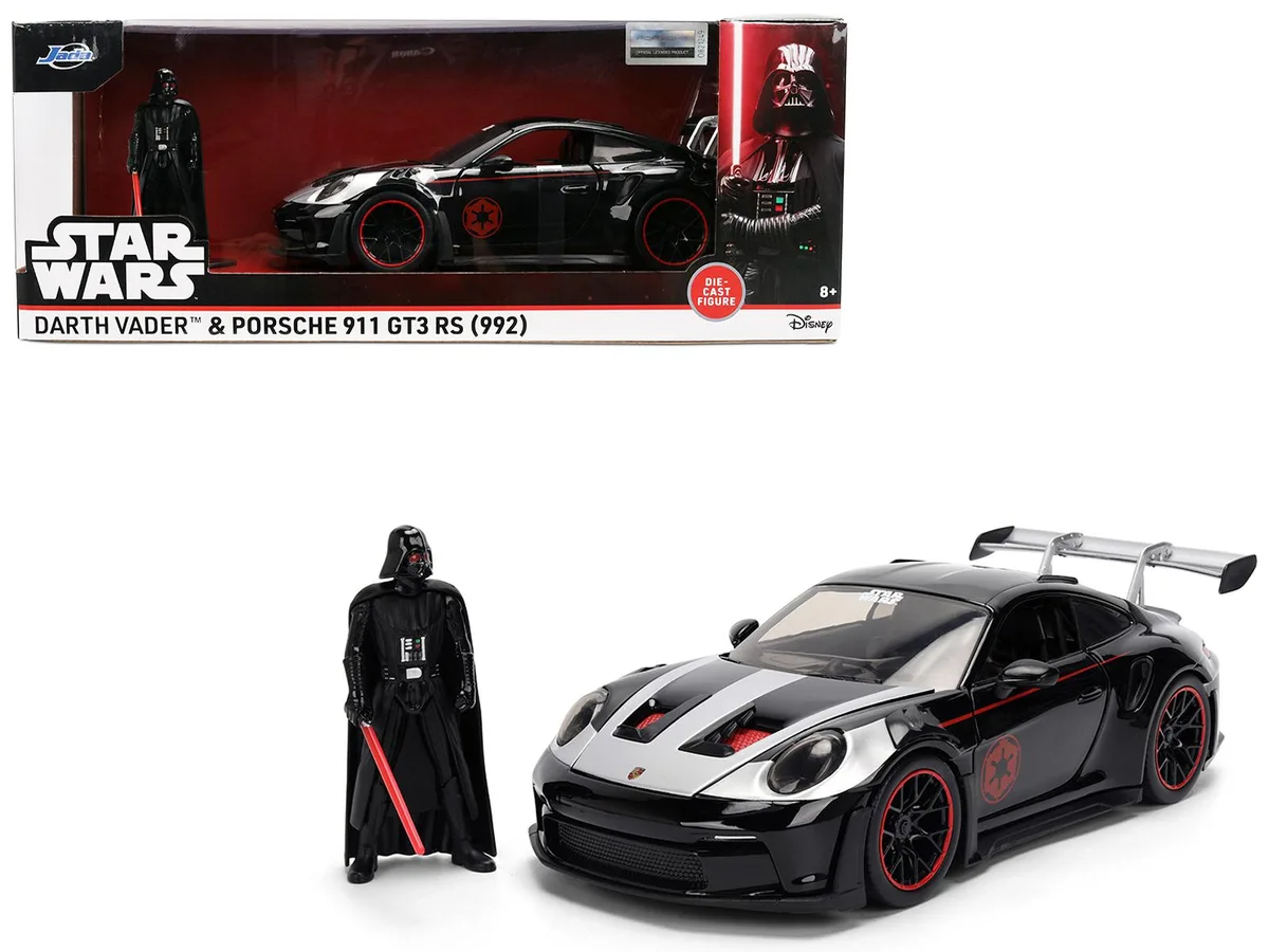 Jada Jada Porsche 911 GT3 RS (992) Black Silver Hood Darth Vader Star Wars 1/24 Diecast Hobby Collectible — product photo