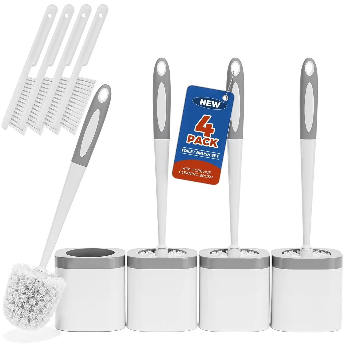 White toilet brush and holder set, four pieces, modern design
