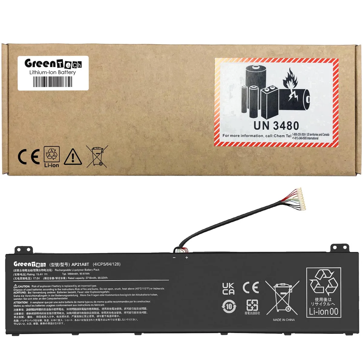 GreenTechLLC GreenTechLLC AP21A8T AP21A7T AP21A5T laptop battery 90.61Wh 15.4V 5884mAh 4-cell black — product photo