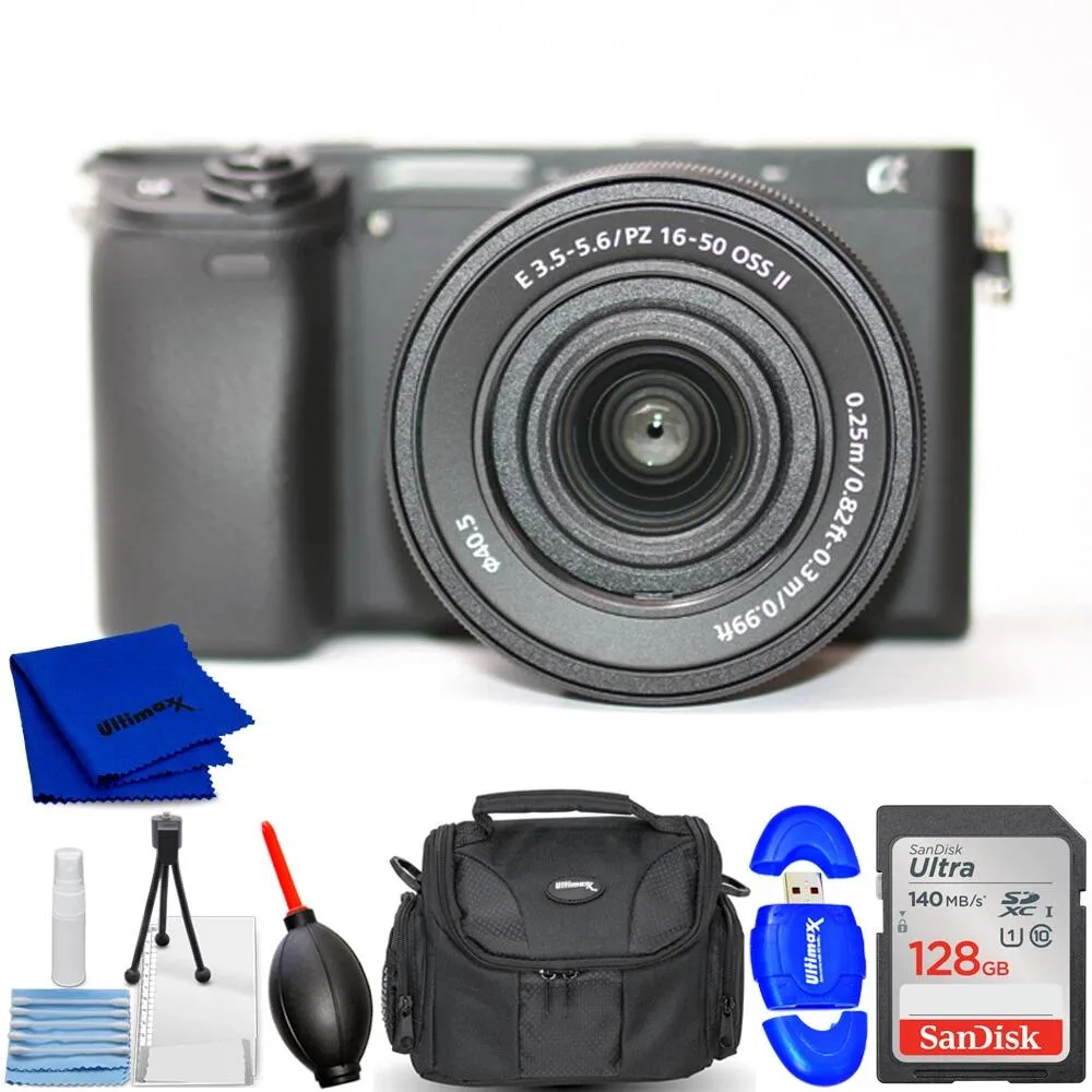 Sony Sony a6400 24.2MP compact mirrorless camera with 16-50mm f/3.5-5.6 OSS II lens and 128GB card — product photo