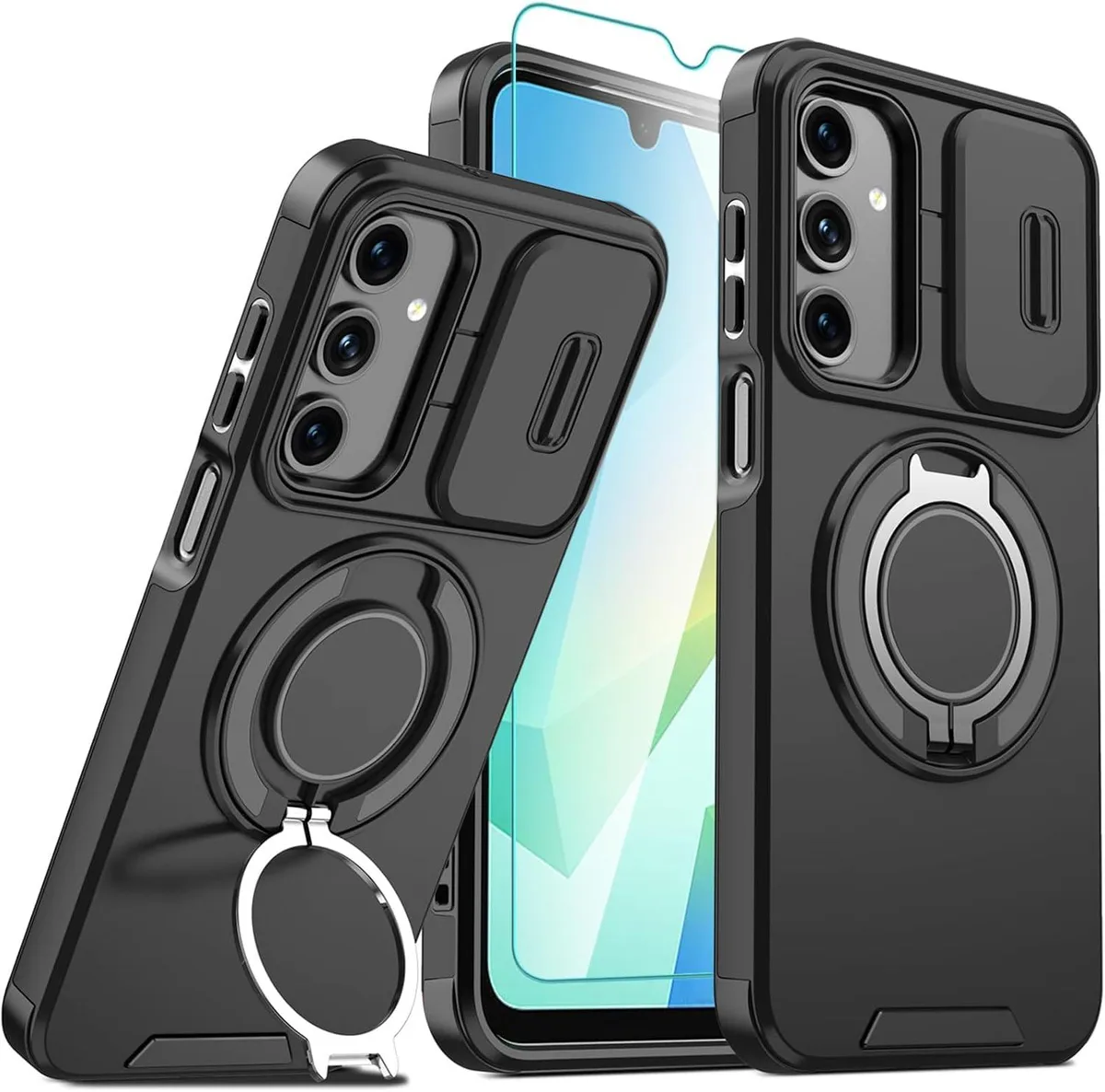 Transcend Transcend Slide Camera Case for Galaxy A14 5G/A14 4G Black 360° Kickstand Ring Screen Protector — product photo