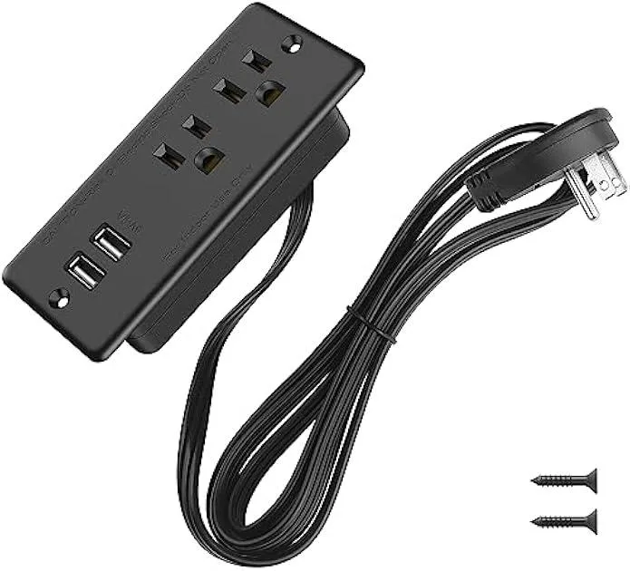 usbroway usbroway Recessed Power Strip Flat Plug Black 2 AC 2 USB 6ft 16AWG — product photo