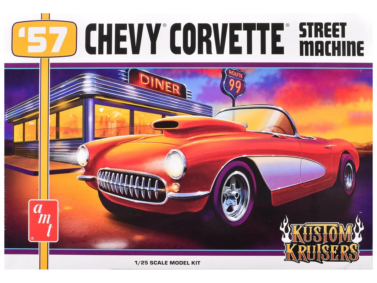 AMT AMT AMT1498 1/25 Scale 1957 Chevrolet Corvette Street Machine hobby collectible — product photo