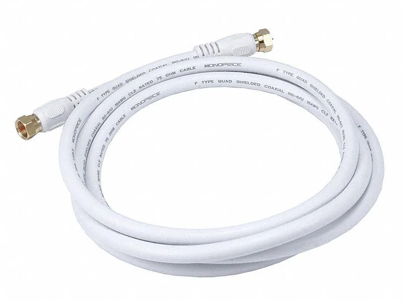 Monoprice Inc. Monoprice 104058 6.00 ft 18 AWG 75 Ohm 2200 MHz 3.0 GHz Quad Shield CL2 Coaxial RF Cable White — product photo