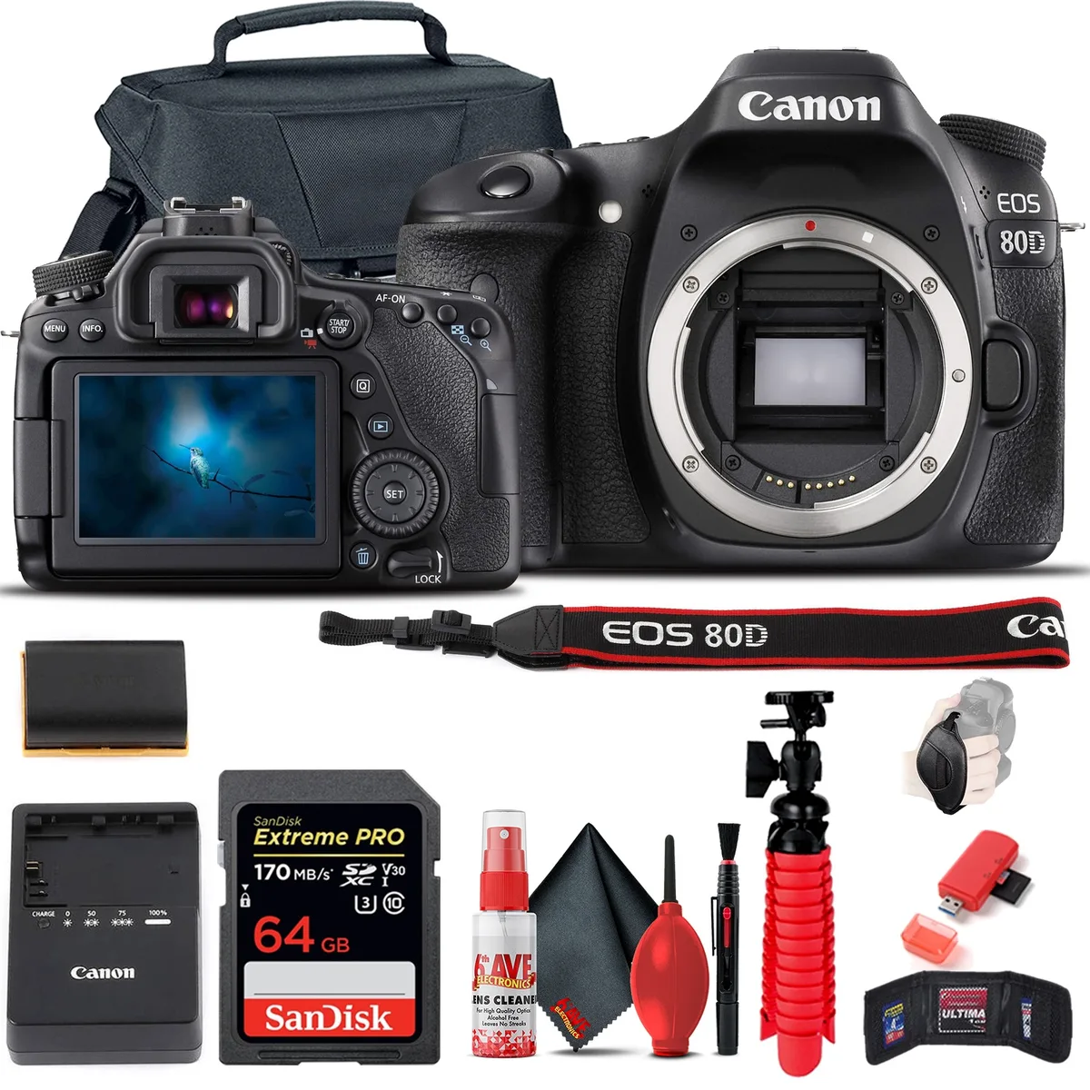 Canon Canon EOS 80D DSLR camera body 64GB card case bundle — product photo