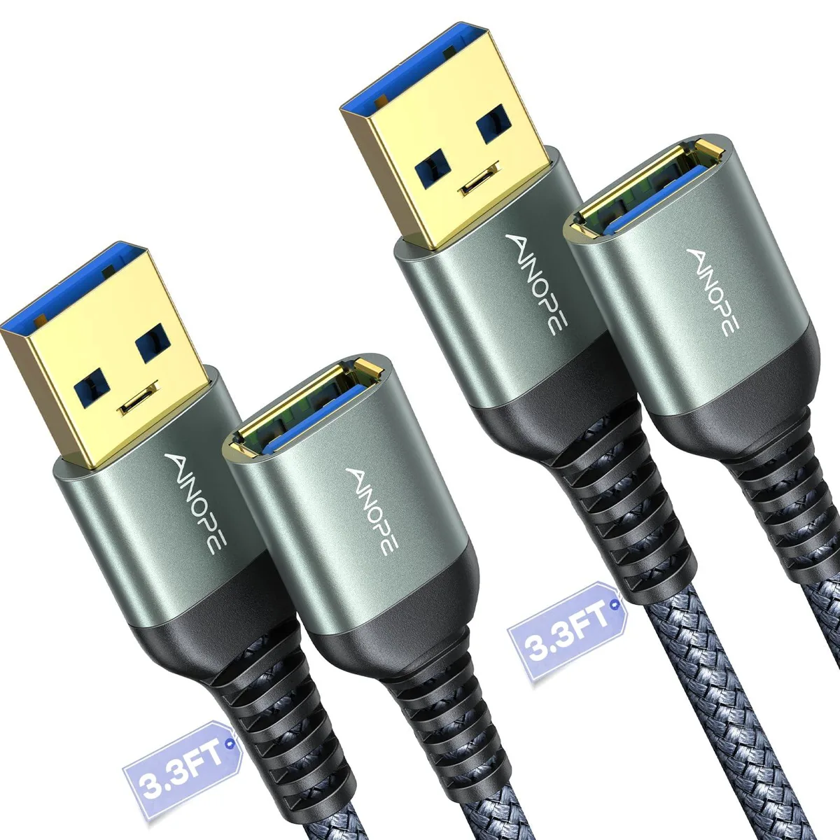 KEHIPI KEHIPI 2 Pack USB 3.0 Extension Cable Type A Male to Female Grey 3.3 ft — product photo