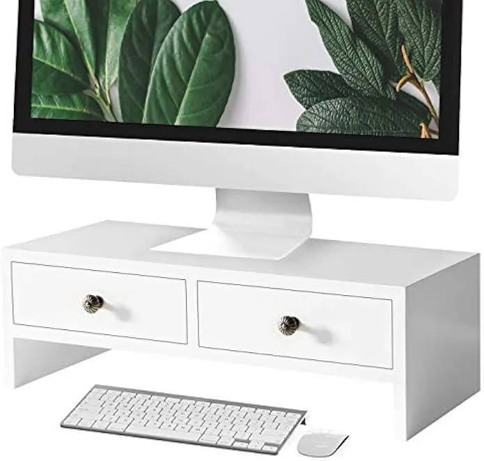 TAURKENAM TAURKENAM Monitor Stand Riser with Drawers White 15.75 x 7.5 x 5.1 — product photo