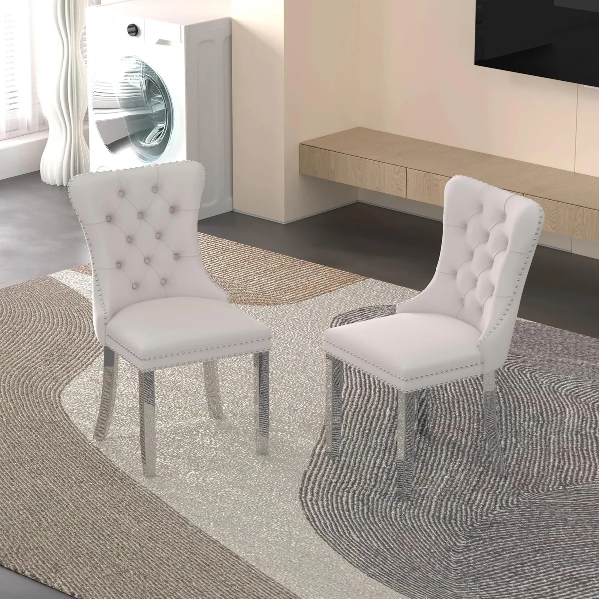 Sumdeal Sumdeal Velvet Dining Chairs Set of 2, Beige with Silver Legs — product photo