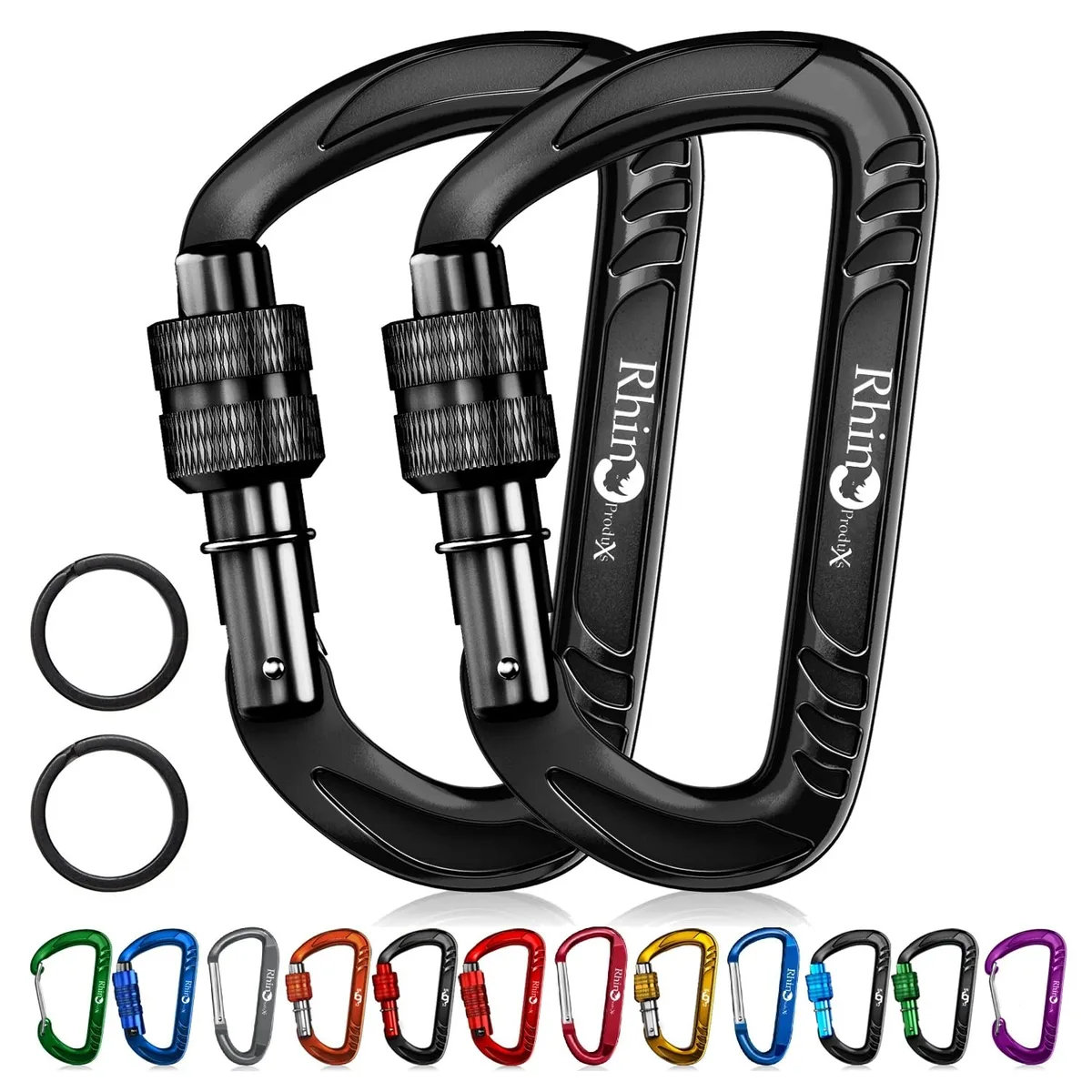 D-shaped aluminium carabiner with spring gate and keyring, coloured finish