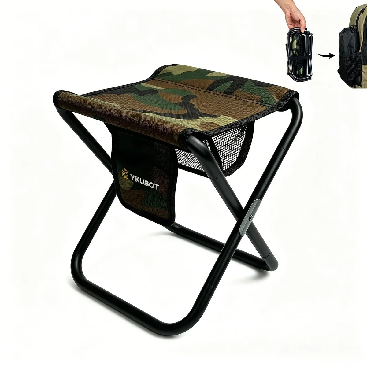  YKUBOT Camping Stool Camo 13 in 1.8 lbs 400 lbs 600D Oxford — product photo