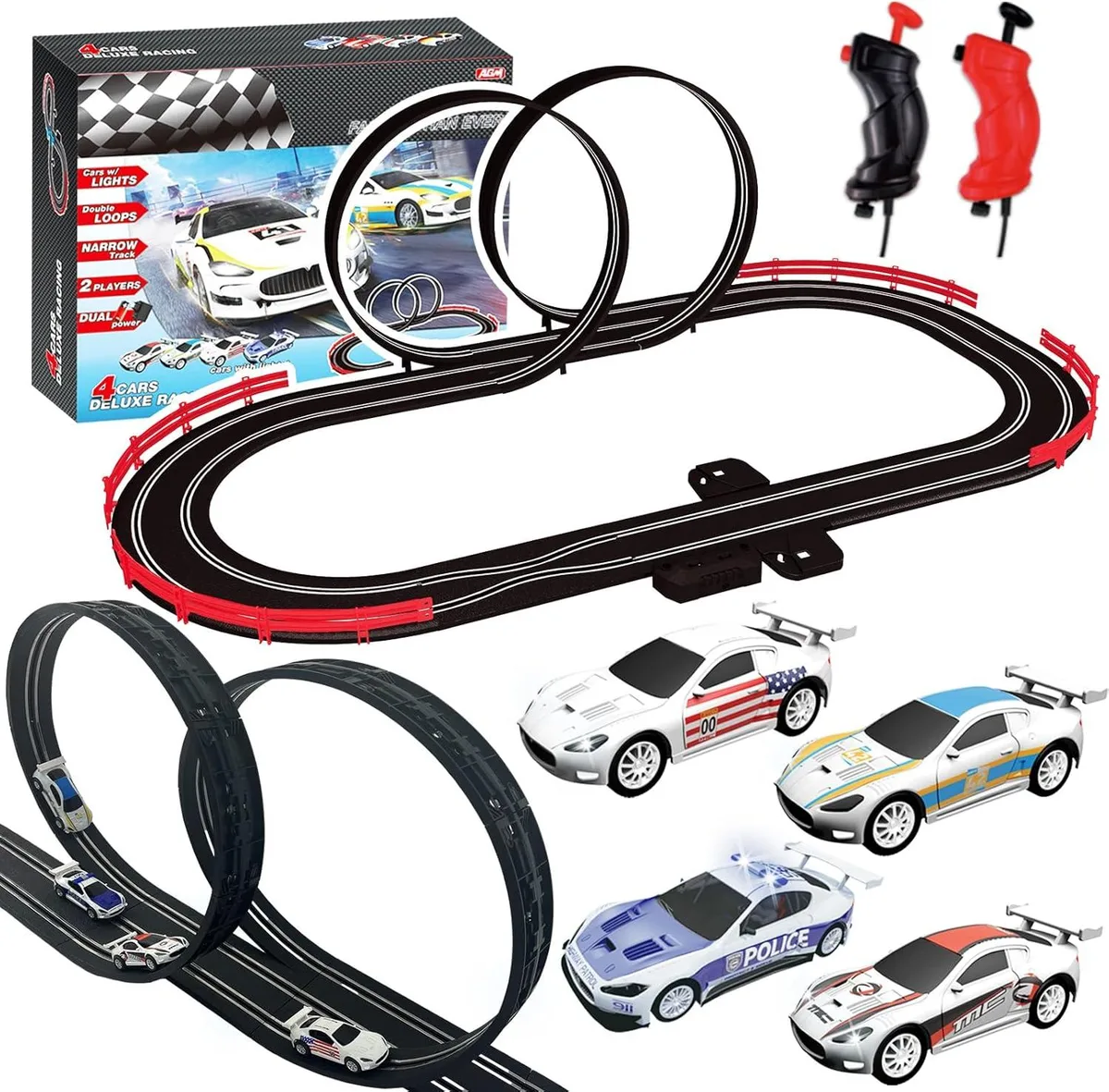 usbroway usbroway Slot Car Race Track Set 4 Light-Up Cars 13.1 ft Lap Counter — product photo