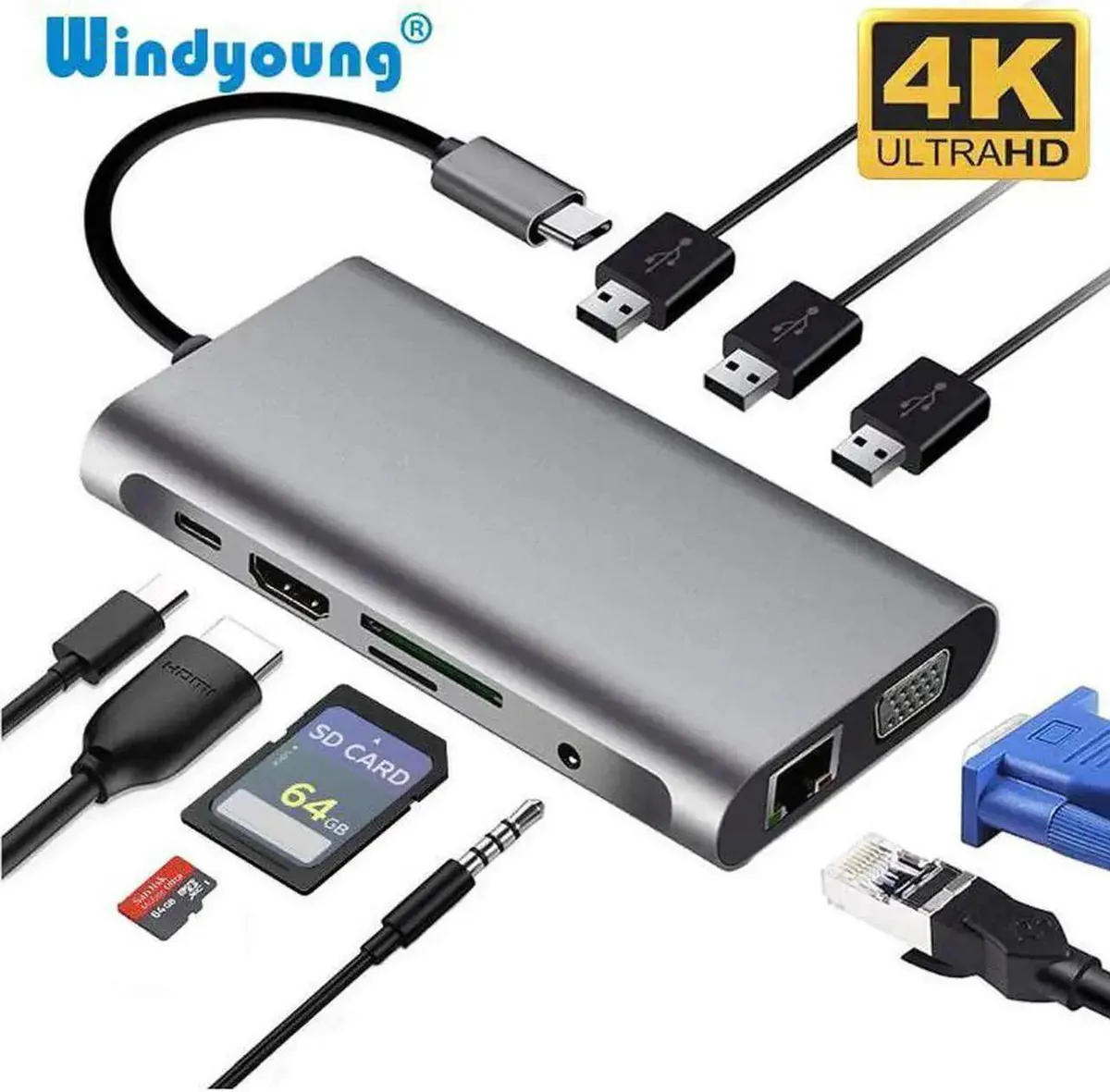 SMUGDESK SMUGDESK 10-in-1 USB-C Docking Station 4K HDMI VGA 100W PD Gigabit Ethernet — product photo