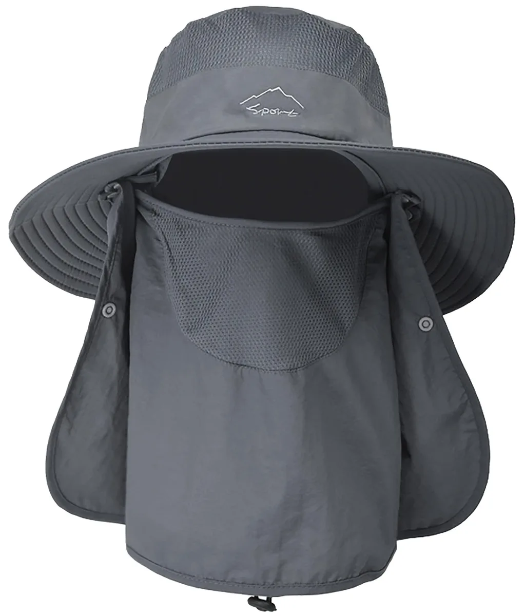  Sun Hat Unisex Black Polyester Wide Brim Face Cover Neck Flap 56-61cm 3.6oz — product photo