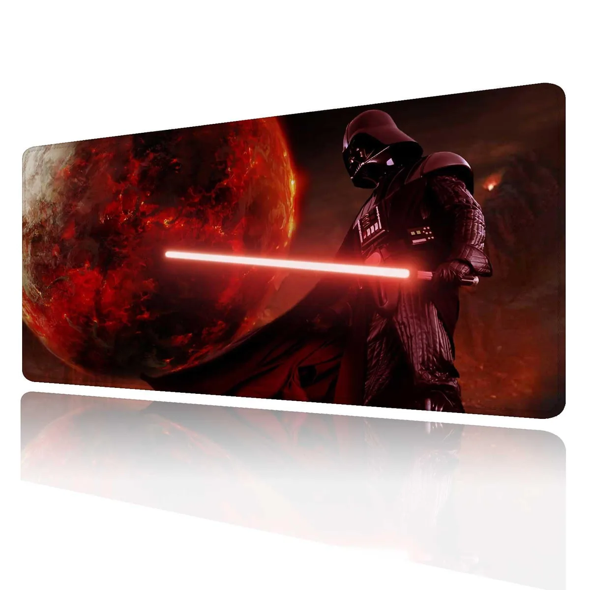 Black rectangular mouse pad with stitched edges and non-slip rubber base, 31.5 by 15.7 inches, 2mm thick