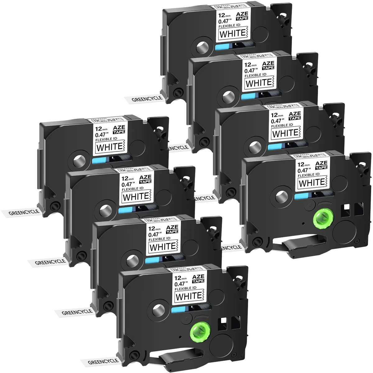 GREENCYCLE GREENCYCLE AZE-FX231 label 12mm black on white 8 pack — product photo