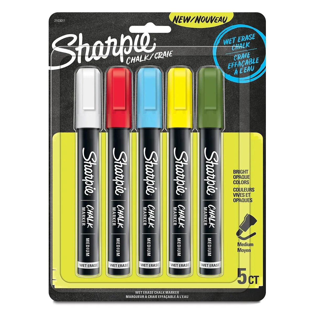 Sanford Sanford 2103011 Wet-Erase Chalk Marker, Medium Bullet Tip, Assorted, 5/Pack — product photo