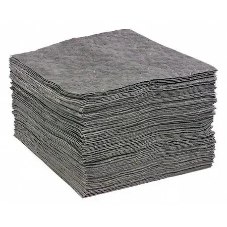 Stack of 100 gray polypropylene sorbent pads 15 by 19 inches