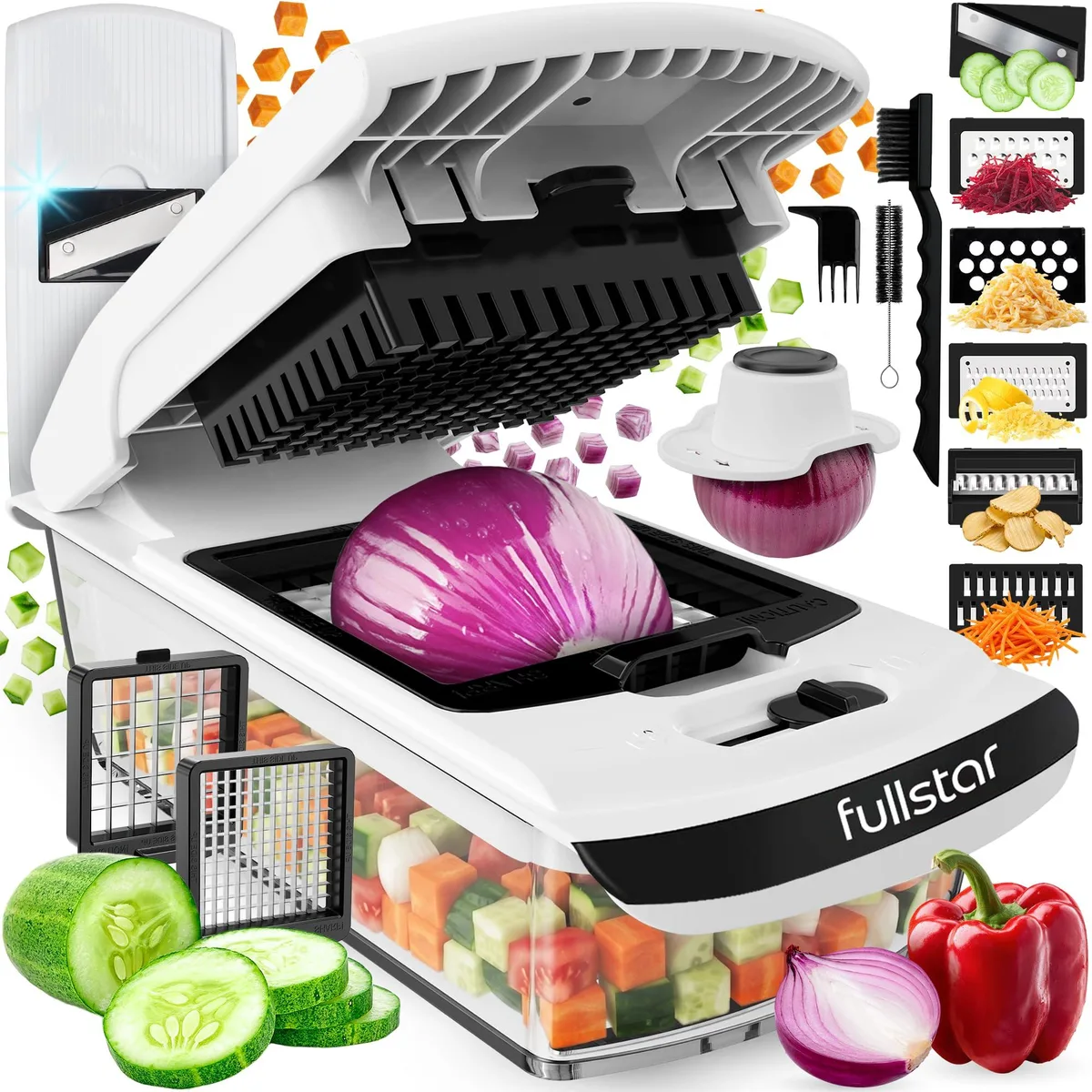 White rectangular food chopper with lid and container, 10 by 4 by 8 inches, 1.16 kg