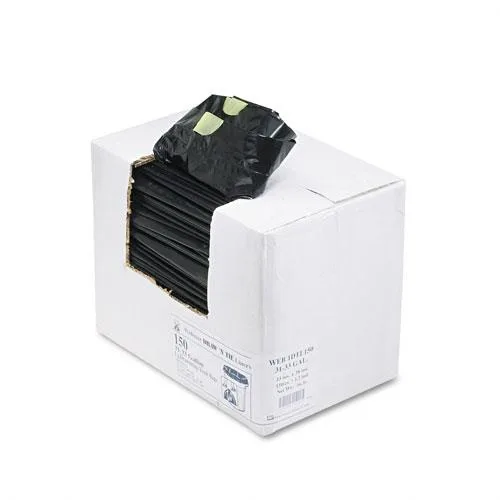 Box of 150 black 33-gallon drawstring trash bags 1.2 mil thickness