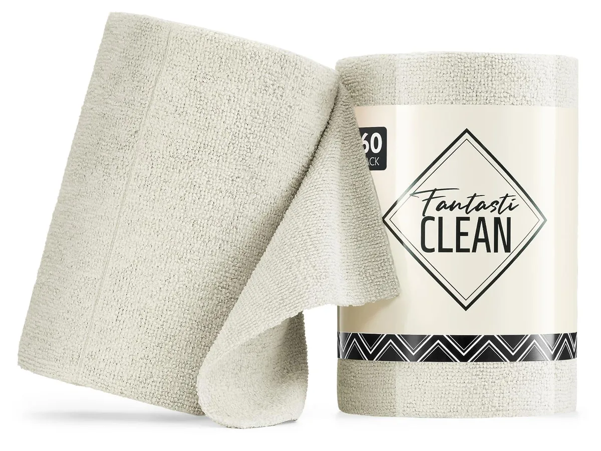 Off-white microfiber cloth roll, 60 tear-away 8 by 8 inch sheets