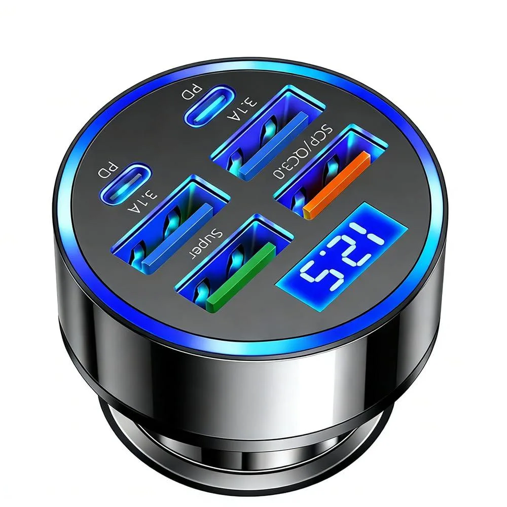No Sew No Sew 6-Port Car Charger with Voltmeter QC3.0 PD 12-24V — product photo