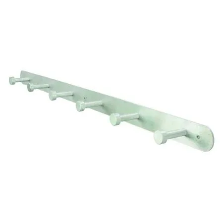 Silver wall-mounted coat rack with satin finish, 36 inches wide, holds six garments