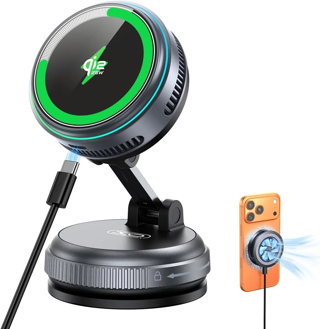 Hamzan Hamzan Qi2.2 25W Magnetic Car Charger with Ice-Cooling Fan &amp; LED — product photo