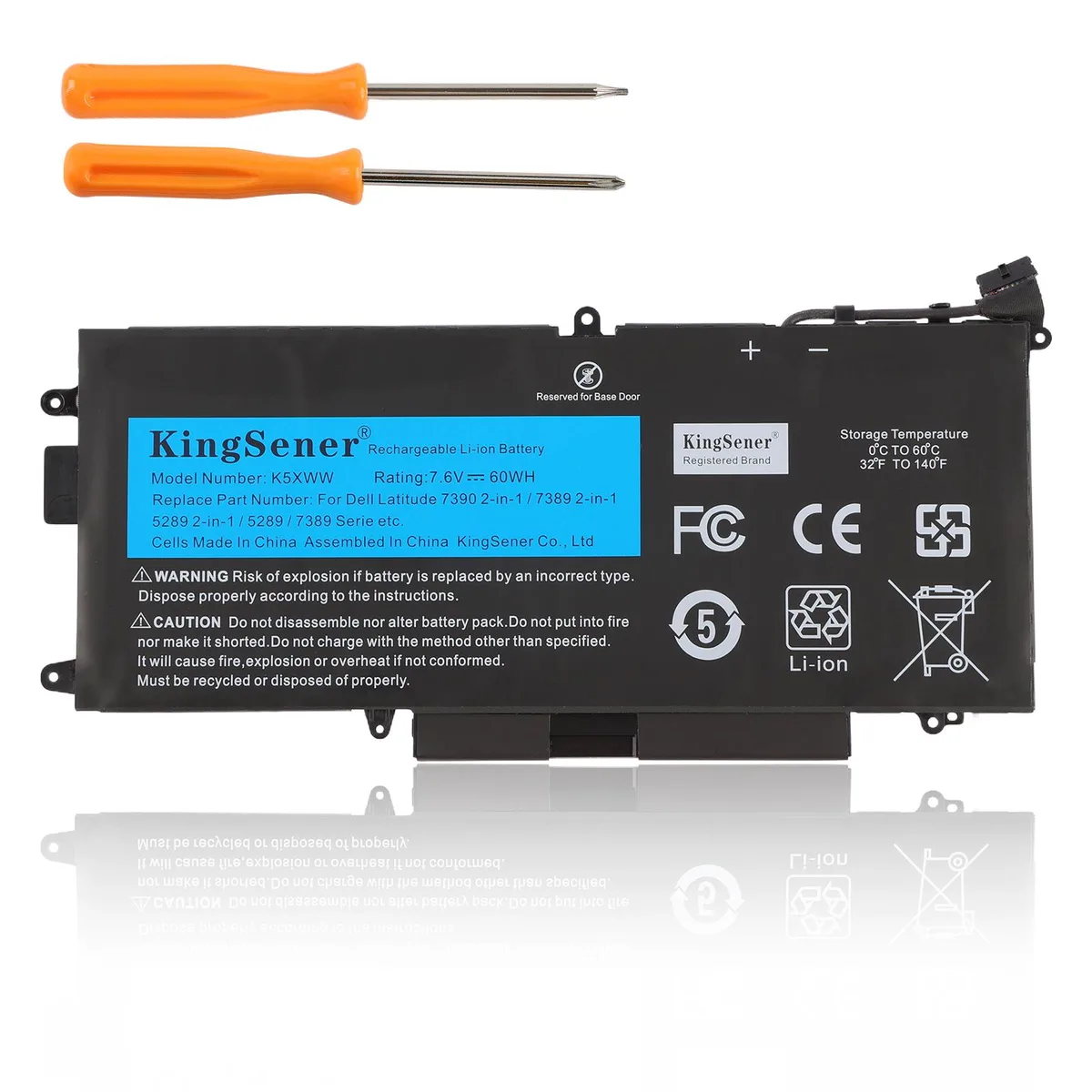 KingSener KingSener K5XWW laptop battery 60Wh 7.6V for Dell Latitude 7389 7390 5289 — product photo