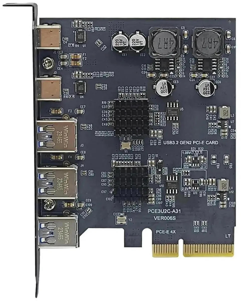 SMUGDESK SMUGDESK PCIe X4 5-Port USB 3.2 Gen2 Card 2×USB-C 3×USB-A 10Gbps — product photo