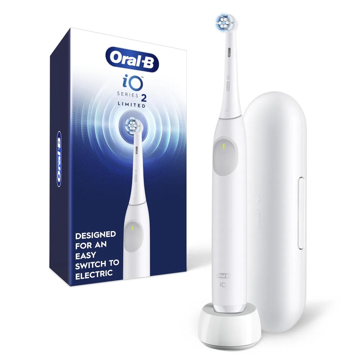 White rechargeable electric toothbrush with travel case