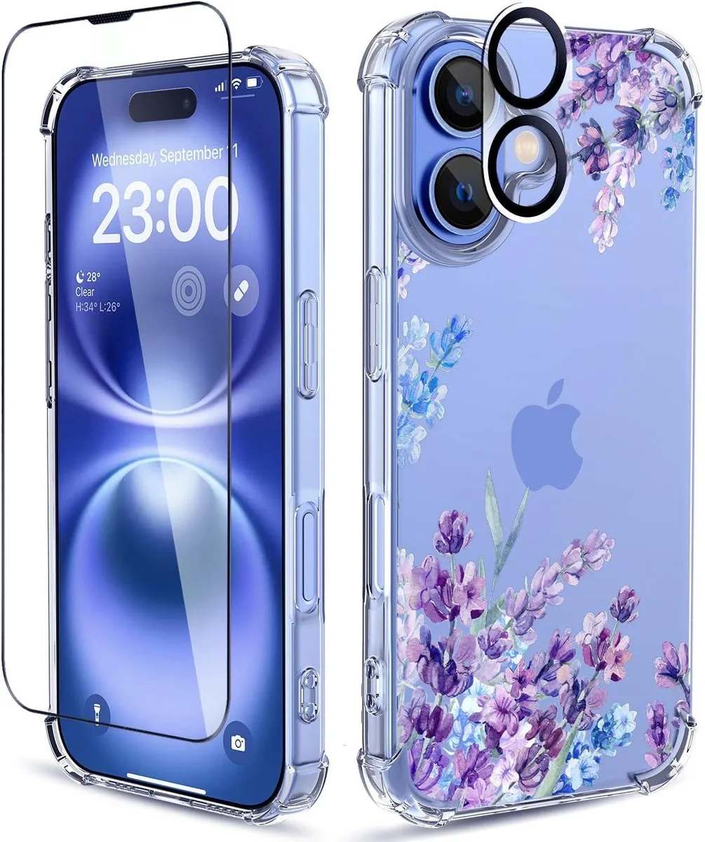 PISKEKAT PISKEKAT iPhone 16 Case 3-in-1 Floral Lavender Purple 6.1 2024 — product photo