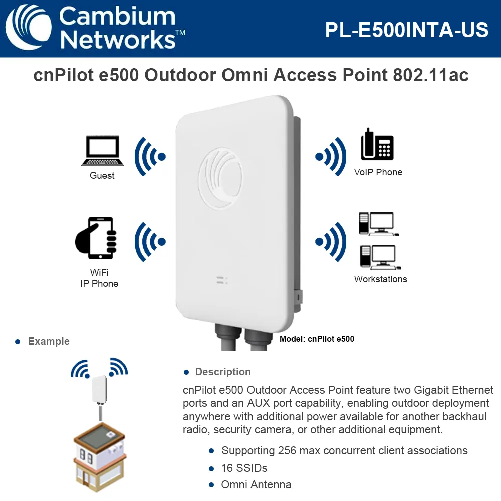 Cambium Networks Cambium Networks cnPilot E500 Outdoor 802.11ac 2x2 MIMO Dual Band Gigabit Access Point — product photo