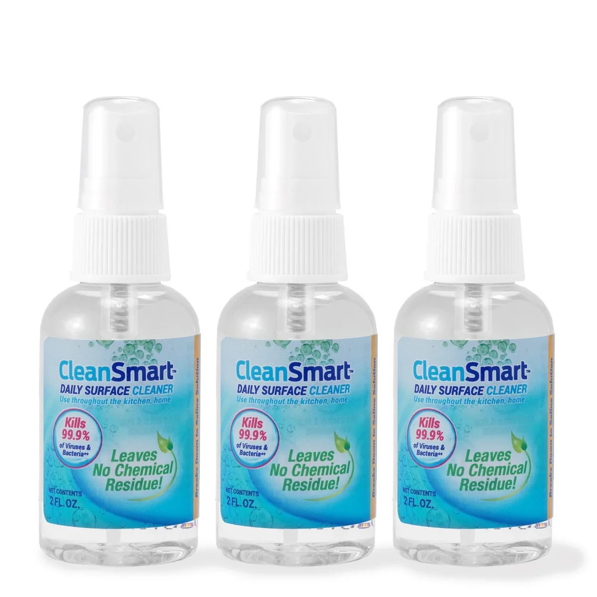 Three white 2 oz spray bottles in a pack