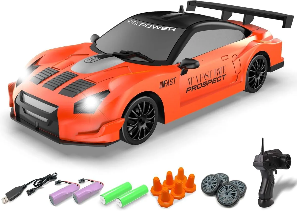 usbroway usbroway 1:24 Scale RC Drift Car 10MPH 4WD LED Orange — product photo
