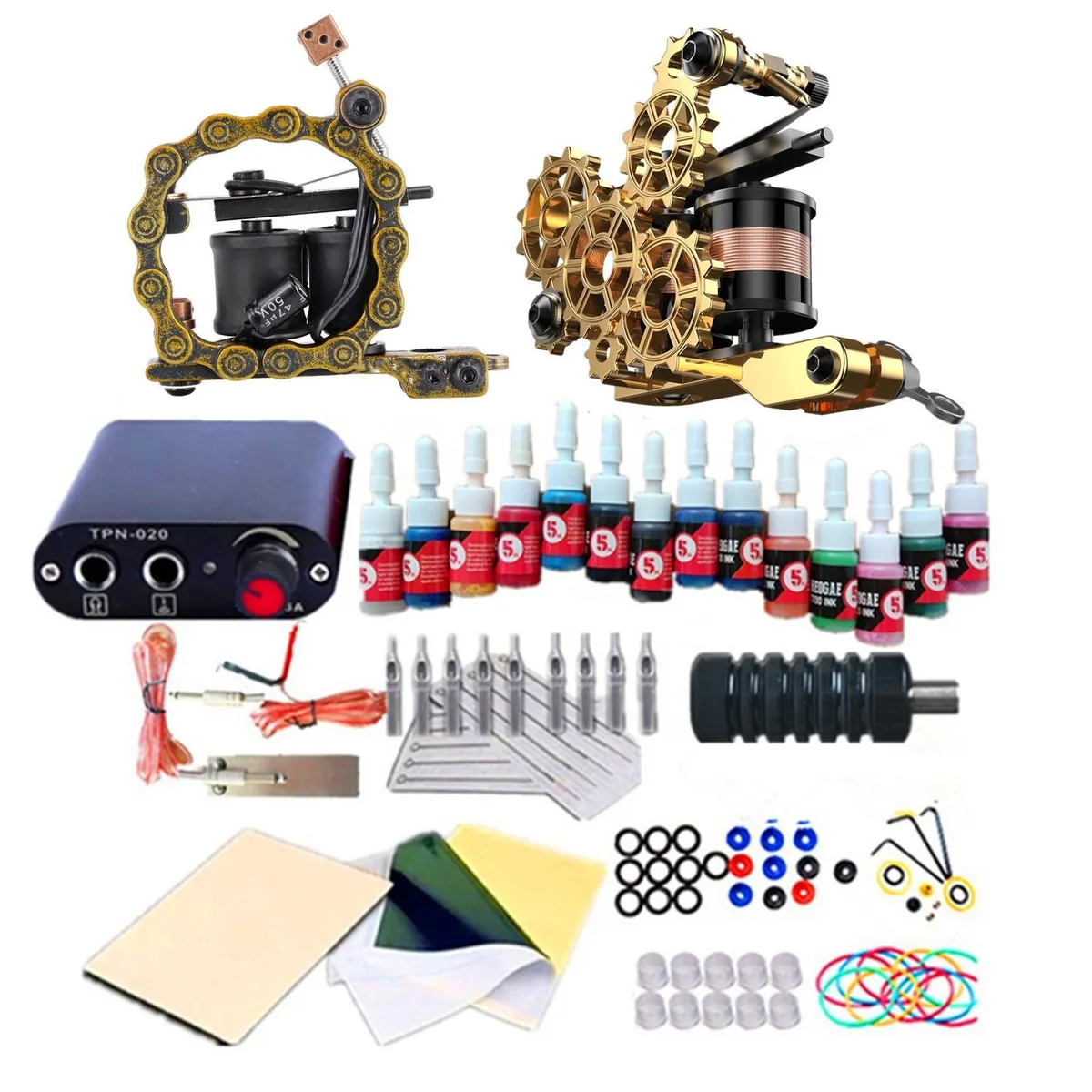 A-1 A-1 Tattoo Kit Set Black 14 ink bottles 10 needles 10 tips — product photo