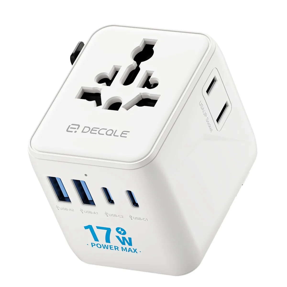  decqle 1005FCR Universal Travel Adapter 2 USB-C 2 USB-A White — product photo