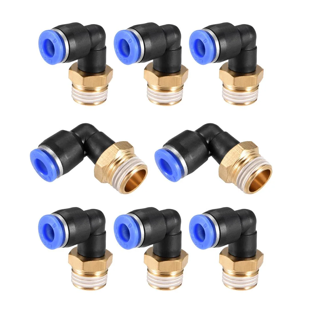Unique-Bargains Unique-Bargains PL6-02 Fitting 90° Swivel Elbow 15/64" OD x 1/4" G Male Blue 8pcs — product photo