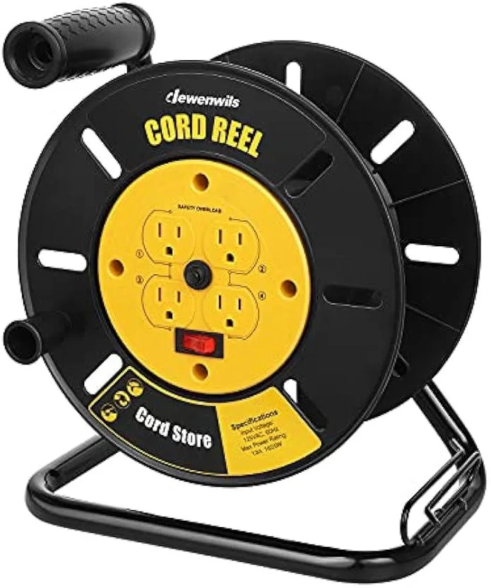 TAURKENAM TAURKENAM Extension Cord Storage Reel 4 Outlets 13A Breaker Yellow — product photo